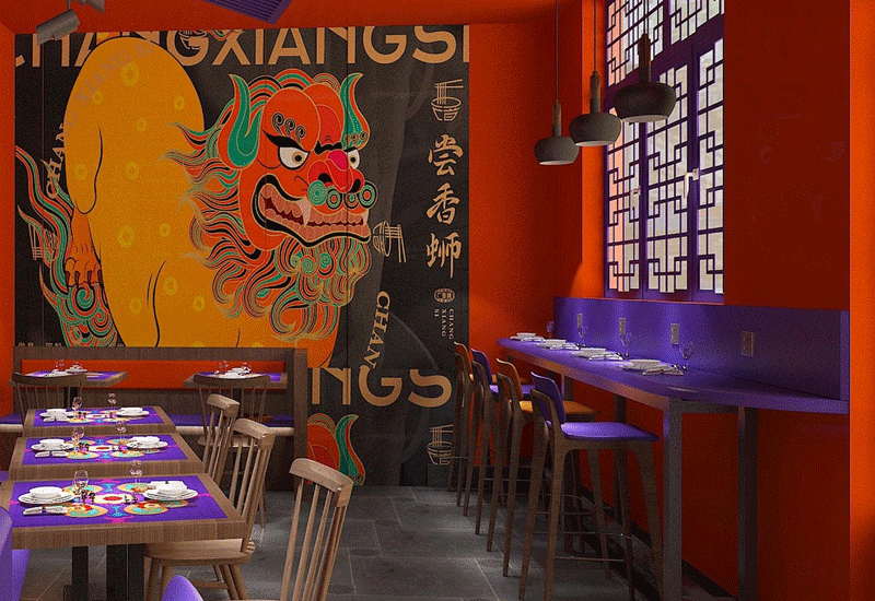 160平米國潮風螺螄粉店鋪裝修設(shè)計